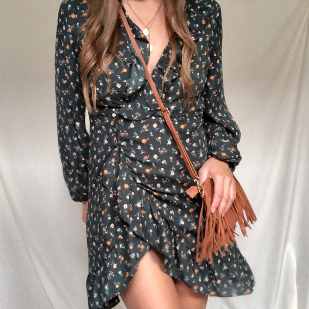 Floral Wrap Mini Babydoll Dress - Picture 3 of 16